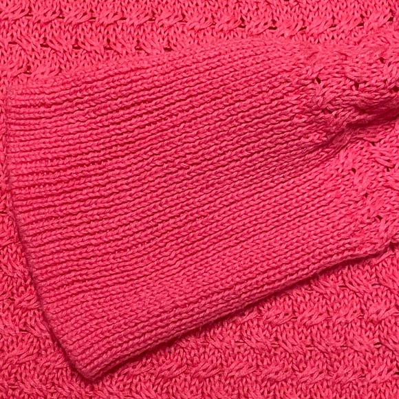 American Eagle Bright Pink Open Knit Wide Neck Raglan Sleeve 1/4 Zip Sweater Lg - Picture 6 of 7
